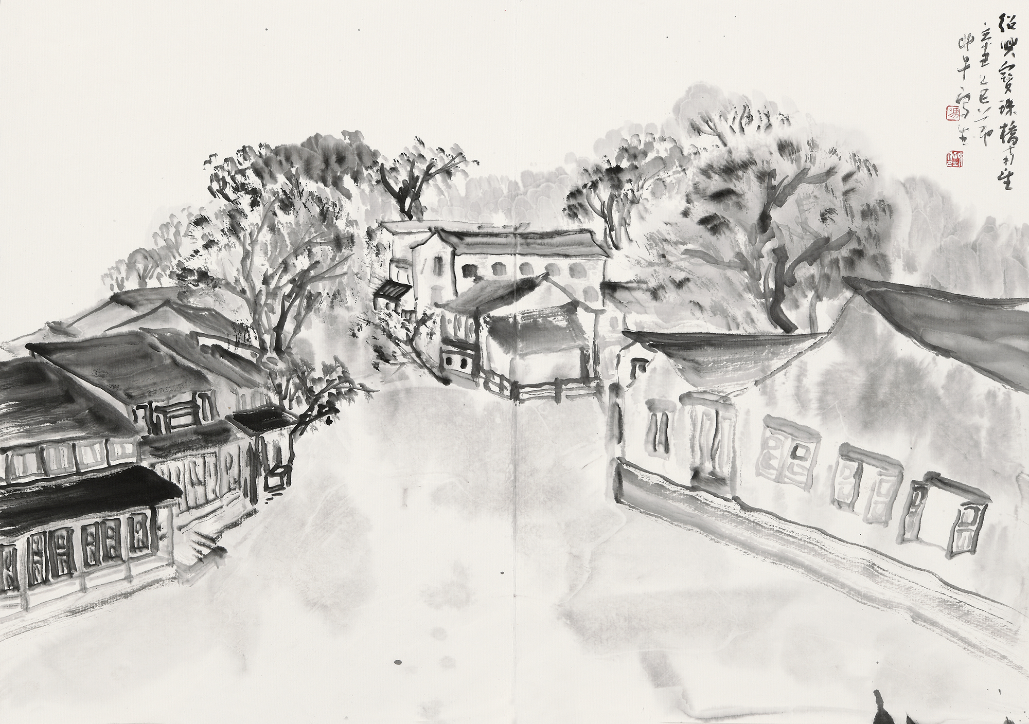 14-绍兴宝珠桥南望 47cm x66cm 2021年.JPG